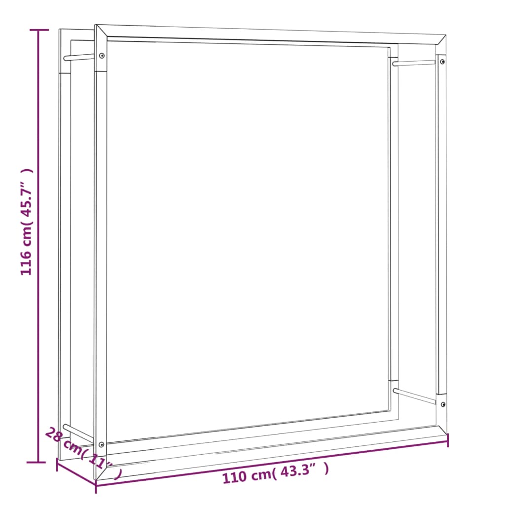 Portalegna Nero Opaco 110x28x116 cm in Acciaio 350310