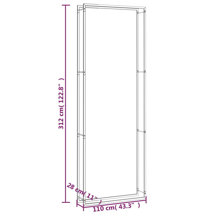 Portalegna Nero Opaco 110x28x312 cm in Acciaio 350312