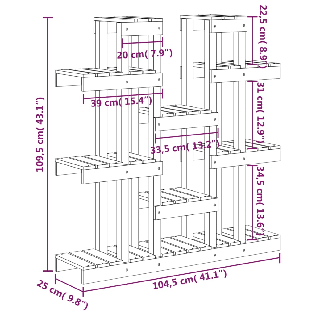 Supporto per Piante Grigio 104,5x25x109,5cm Legno Massello Pino 822094