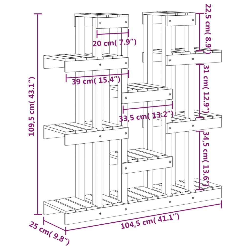 Supporto Piante Miele 104,5x25x109,5 cm Legno Massello di Pino 822095