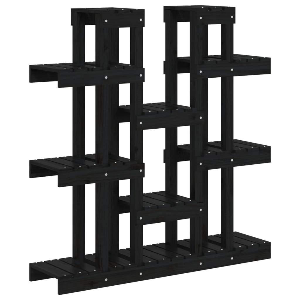 Supporto per Piante Nero 104,5x25x109,5 cm Legno Massello Pino 822096