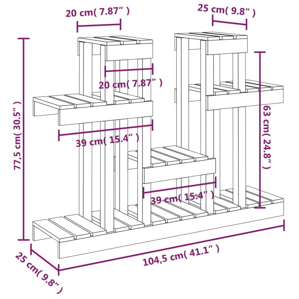 Supporto per Piante 104,5x25x77,5 cm in Legno Massello di Pino 822097