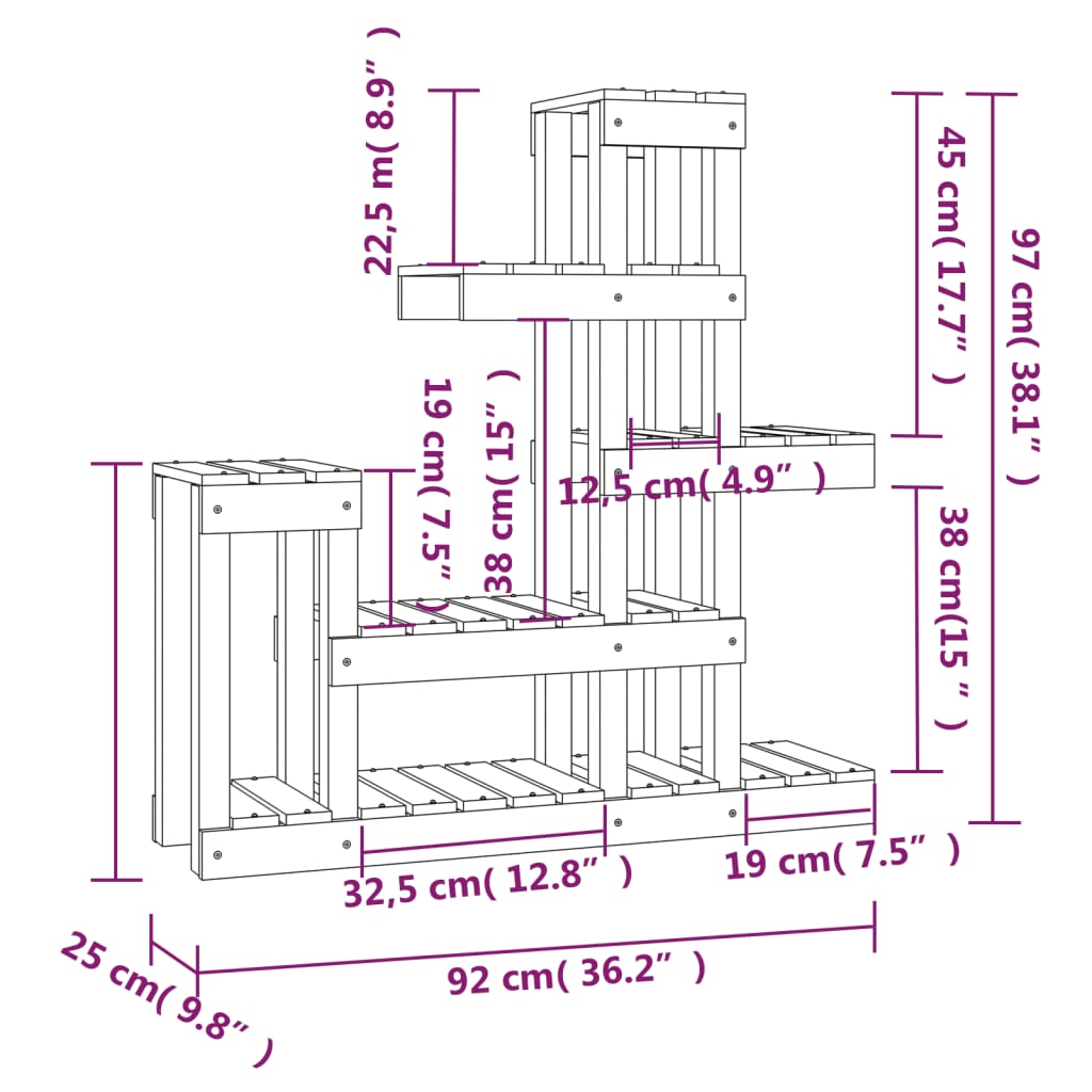 Supporto per Piante Nero 92x25x97 cm Legno Massello di Pino 822106