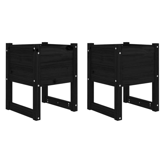 Fioriere 2 pz Nero 40x40x52,5 cm in Legno Massello di Pino