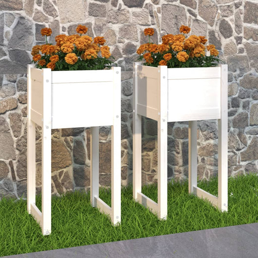 Fioriere 2 pz Bianche 40x40x81 cm in Legno Massello di Pino 822125