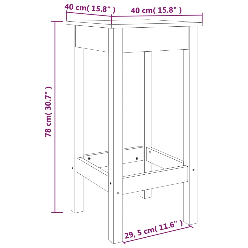 Sgabelli da Bar 2 pz Miele 40x40x78 cm Legno Massello di Pino 822140