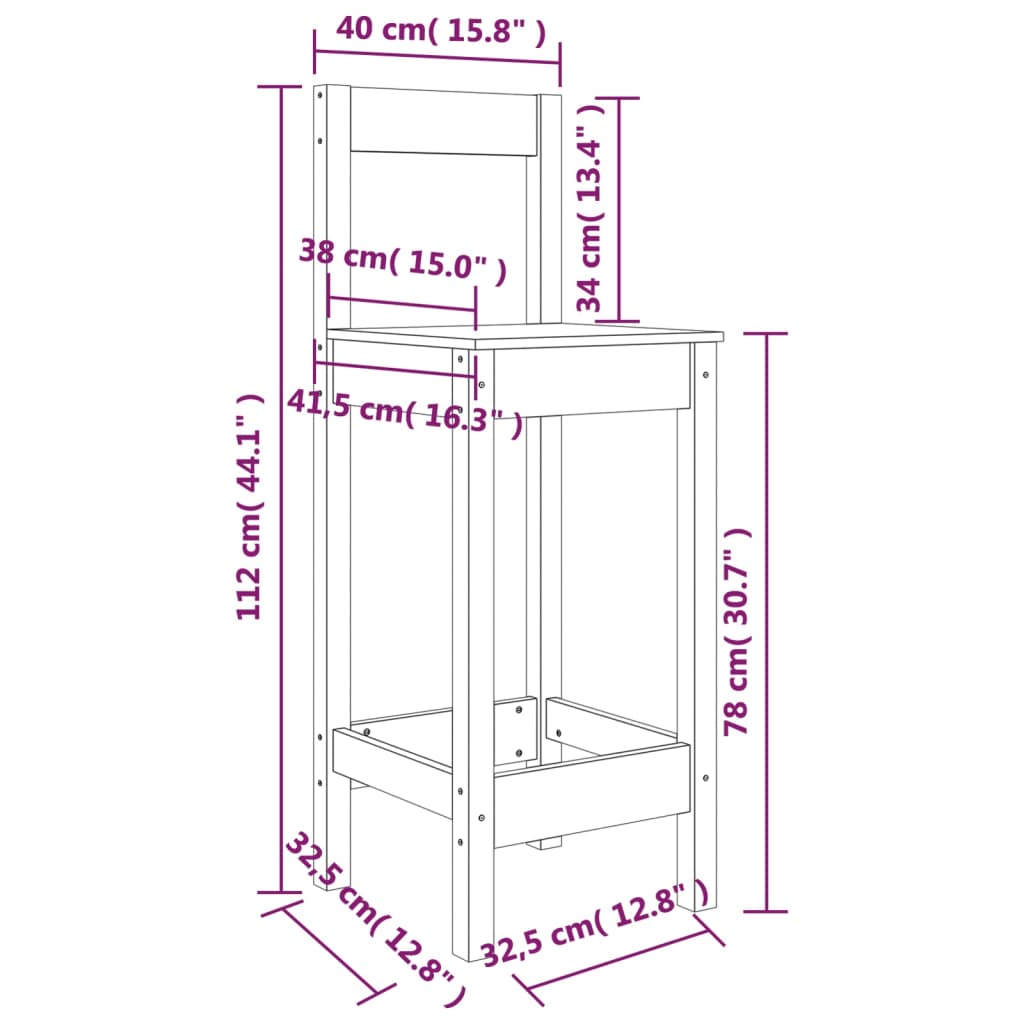 Sedie da Bar 2 pz 40x41,5x112 cm in Legno Massello di Pino 822142