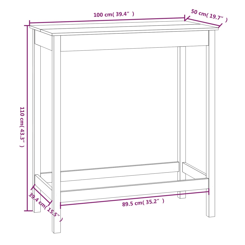 Tavolo da Bar Miele 100x50x110 cm in Legno Massello di Pino 822155