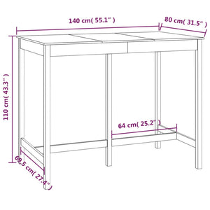 Tavolo da Bar 140x80x110 cm in Legno Massello di Pino cod mxl 7490