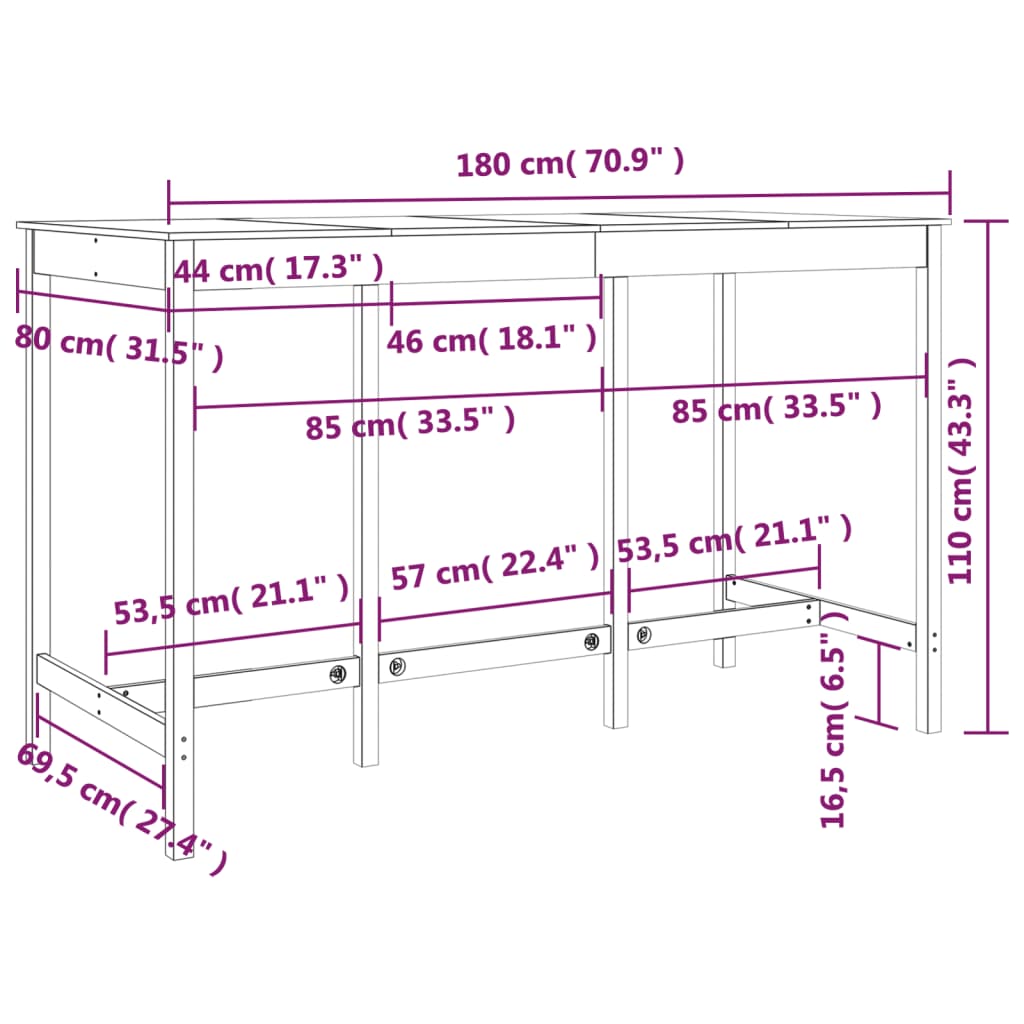 Tavolo da Bar 180x80x110 cm in Legno Massello di Pino cod mxl 29848