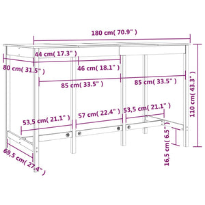 Tavolo da Bar 180x80x110 cm in Legno Massello di Pino cod mxl 29848