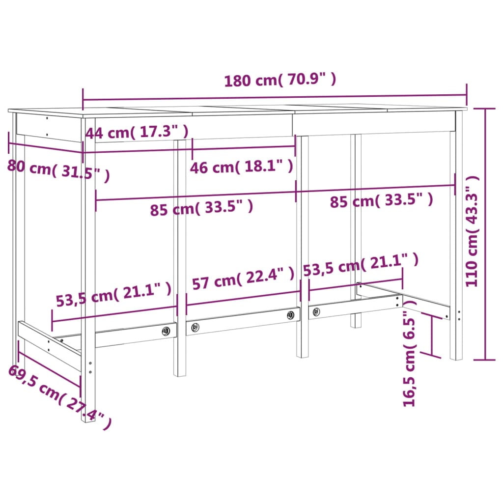 Tavolo da Bar Bianco 180x80x110 cm in Legno Massello di Pino cod mxl 7149