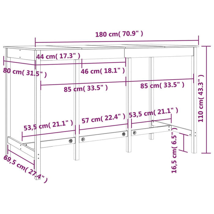 Tavolo da Bar Bianco 180x80x110 cm in Legno Massello di Pino cod mxl 7149