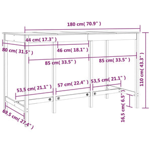 Tavolo da Bar Nero 180x80x110 cm in Legno Massello di Pino 822166