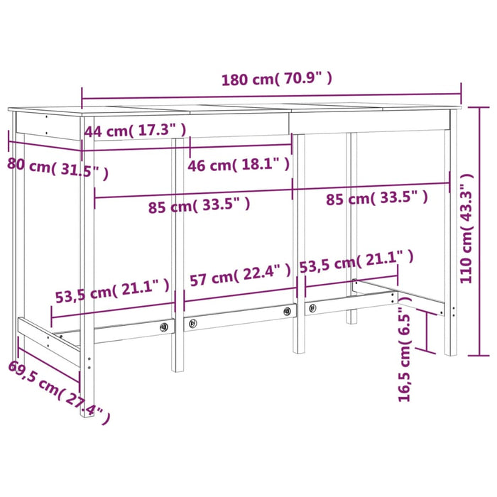 Tavolo da Bar Nero 180x80x110 cm in Legno Massello di Pino 822166