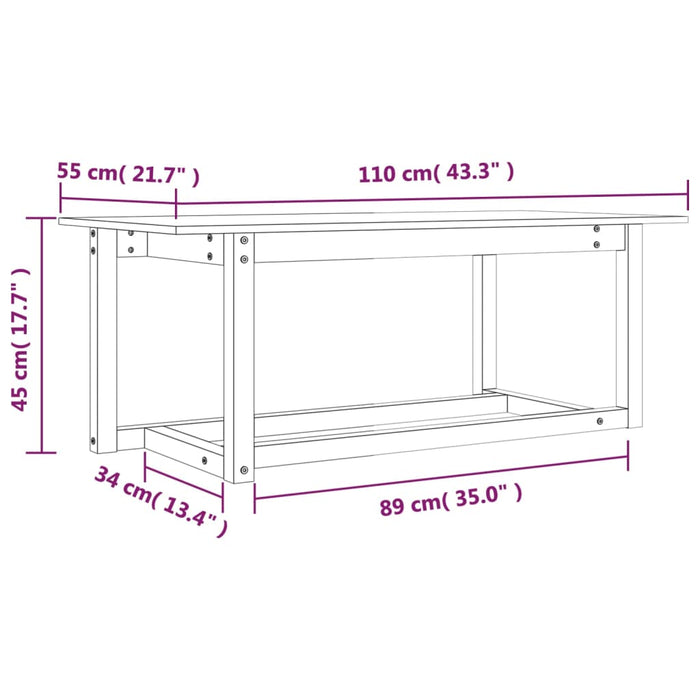 Tavolino da Salotto Grigio 110x55x45 cm Legno Massello di Pino