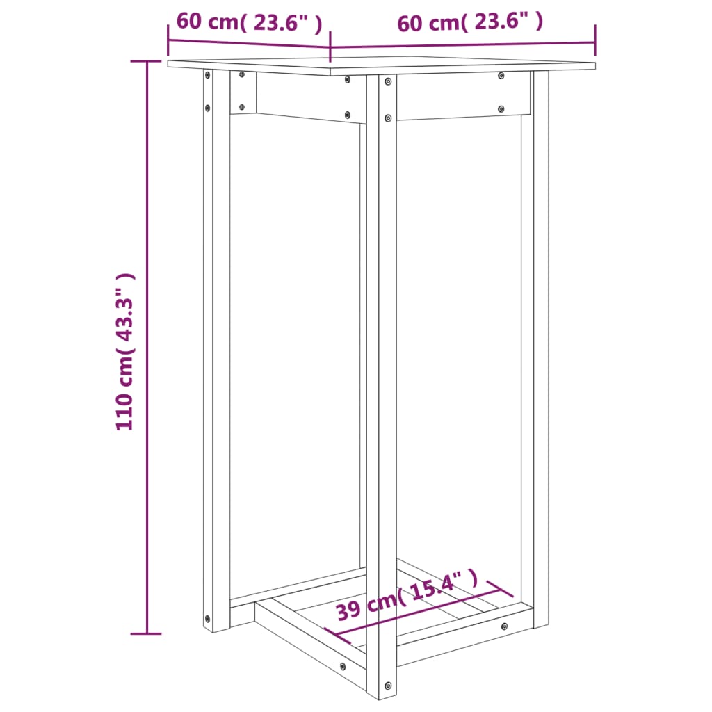 Tavolo da Bar Nero 60x60x110 cm in Legno Massello di Pino cod mxl 15834