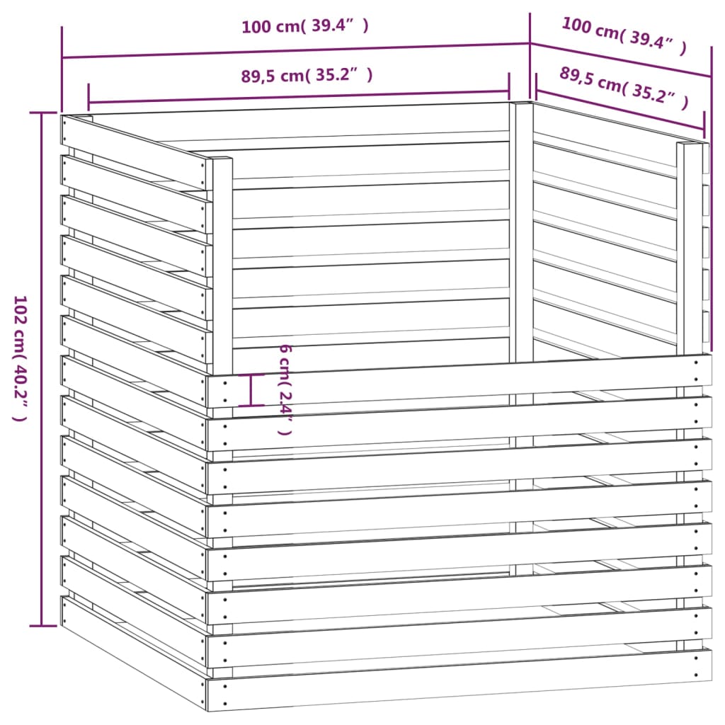 Compostiera Bianca 100x100x102 cm in Legno Massello di Pino cod 11011