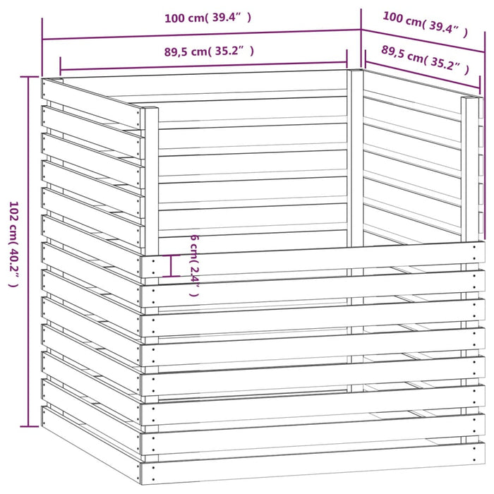 Compostiera Grigia 100x100x102 cm in Legno Massello di Pino 822194