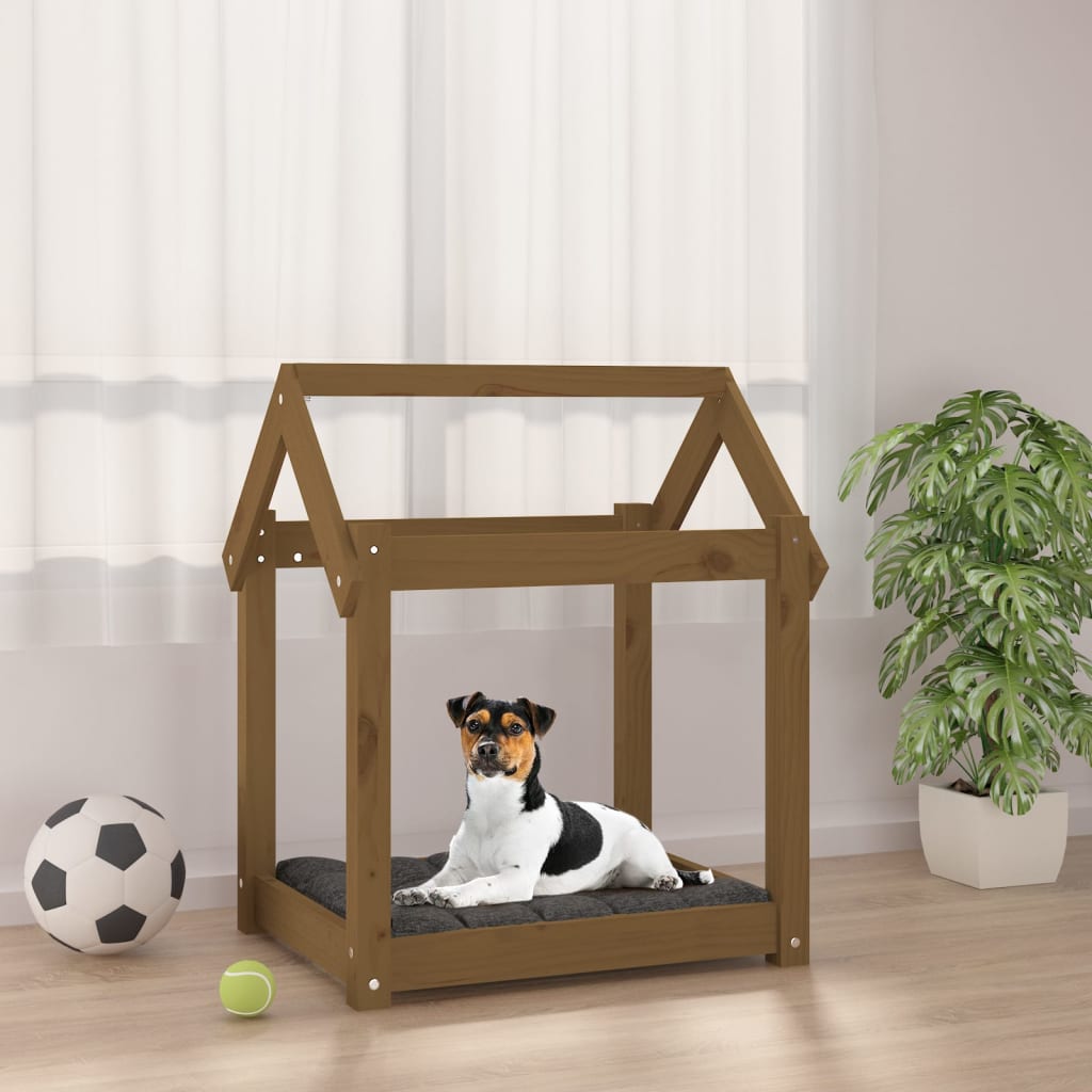 Cuccia per Cani Miele 61x50x70 cm in Legno Massello di Pino