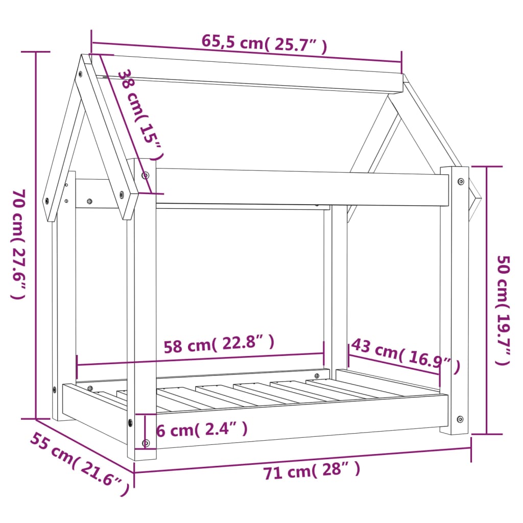 Cuccia per Cani Grigia 71x55x70 cm in Legno Massello di Pino