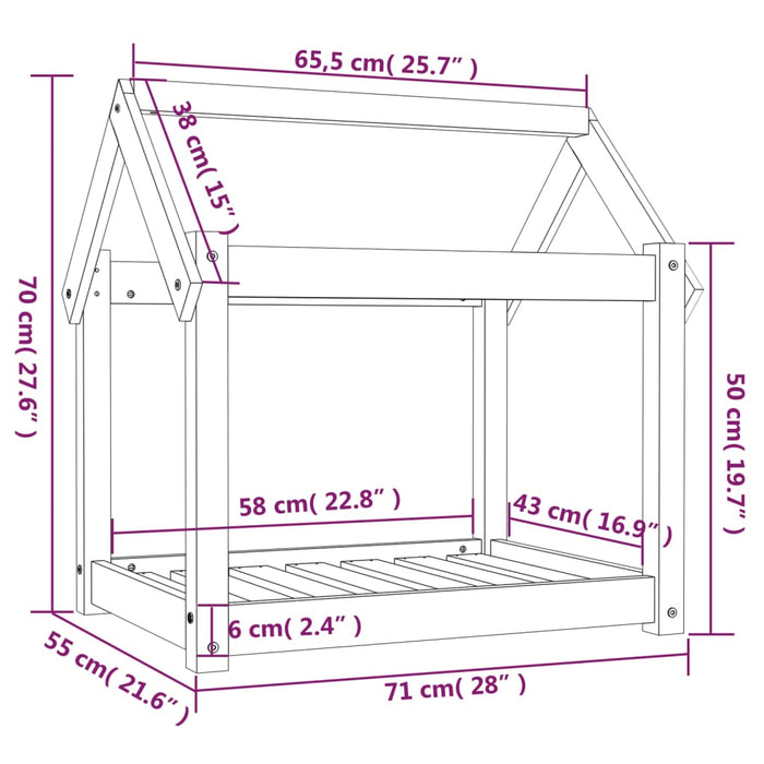 Cuccia per Cani Grigia 71x55x70 cm in Legno Massello di Pino