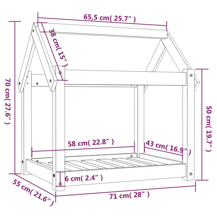 Cuccia per Cani Nera 71x55x70 cm in Legno Massello di Pino