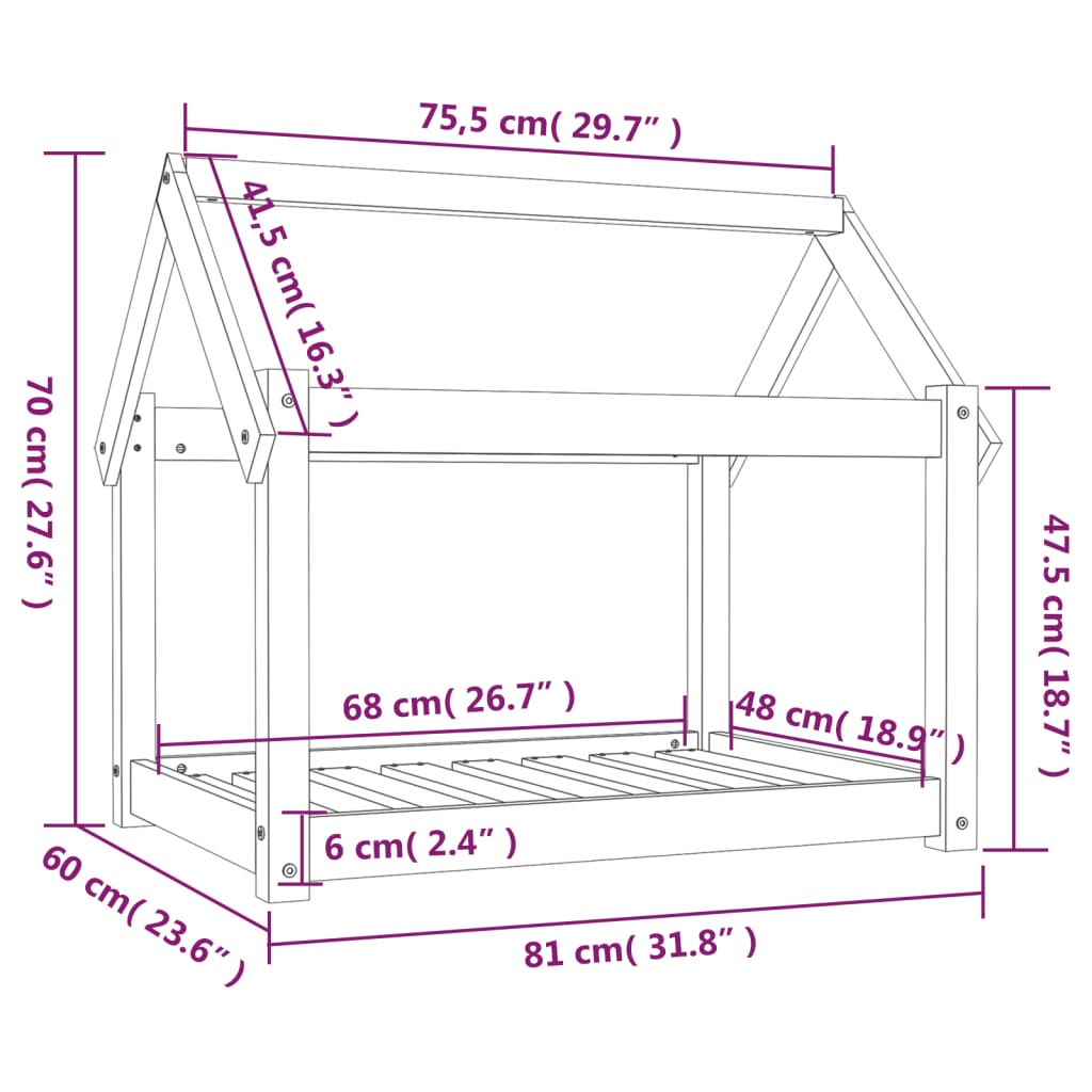 Cuccia per Cani Grigia 81x60x70 cm in Legno Massello di Pino