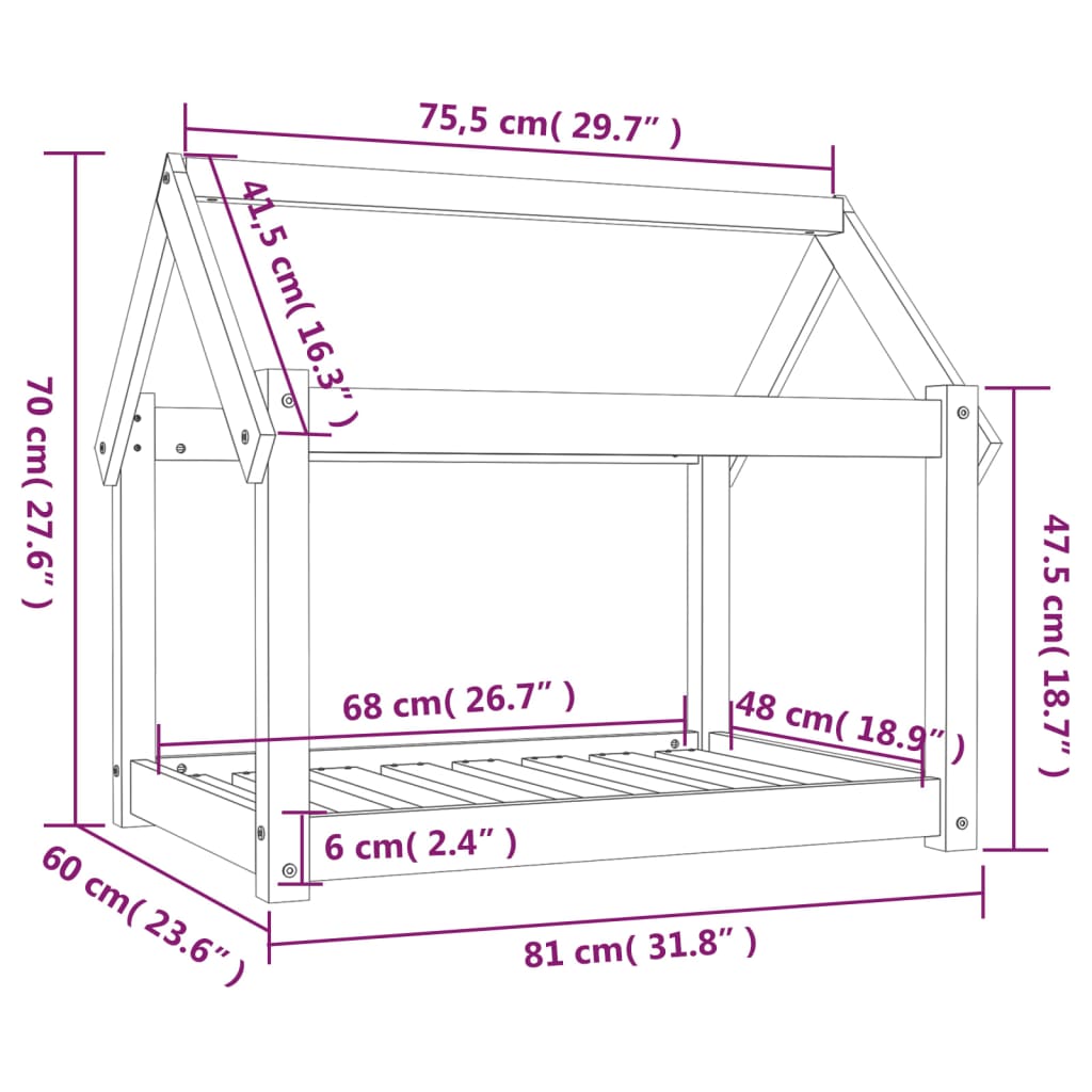 Cuccia per Cani Miele 81x60x70 cm in Legno Massello di Pino