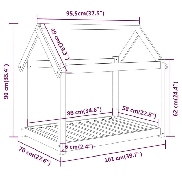 Cuccia per Cani Bianca 101x70x90 cm in Legno Massello di Pino