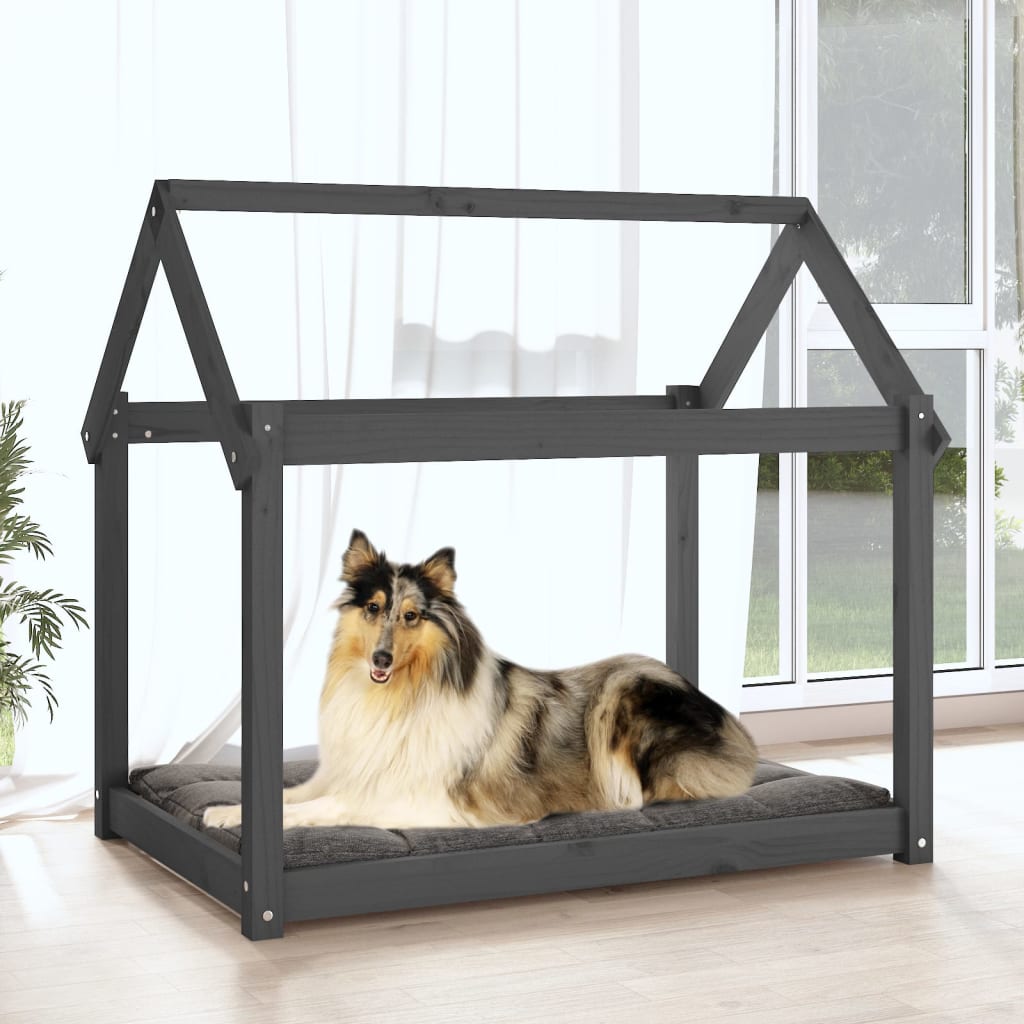 Cuccia per Cani Grigia 101x70x90 cm in Legno Massello di Pino 822214