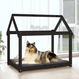 Cuccia per Cani Nera 101x70x90 cm in Legno Massello di Pino