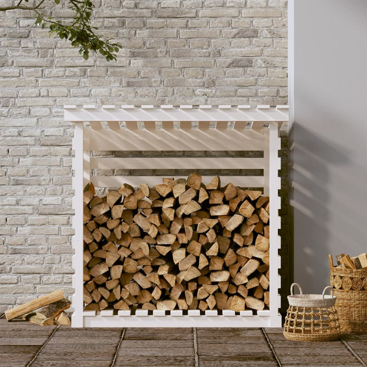 Portalegna Bianco 108x73x108 cm in Legno Massello di Pino 822223