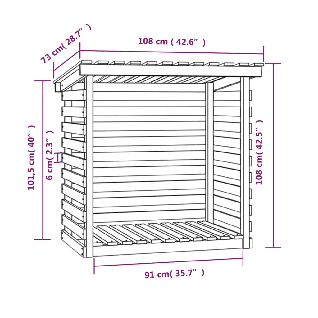 Portalegna Bianco 108x73x108 cm in Legno Massello di Pino 822223