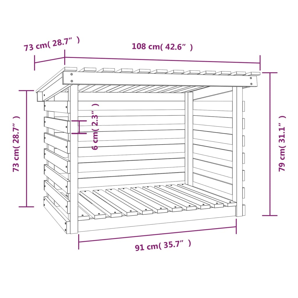 Portalegna Bianco 108x73x79 cm in Legno Massello di Pino cod mxl 61096