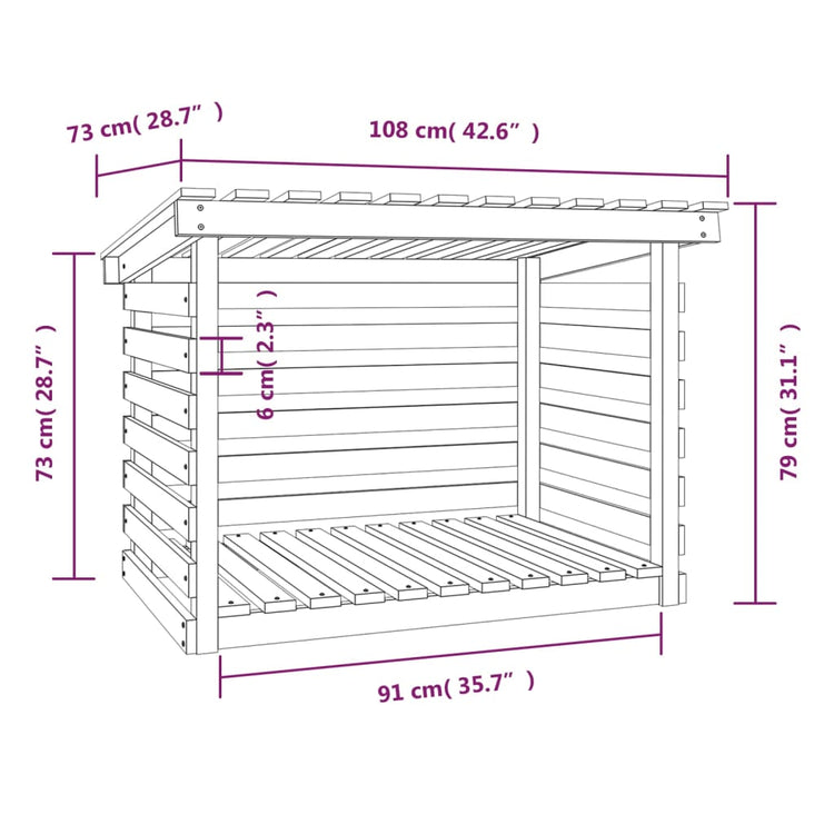 Portalegna Bianco 108x73x79 cm in Legno Massello di Pino cod mxl 61096