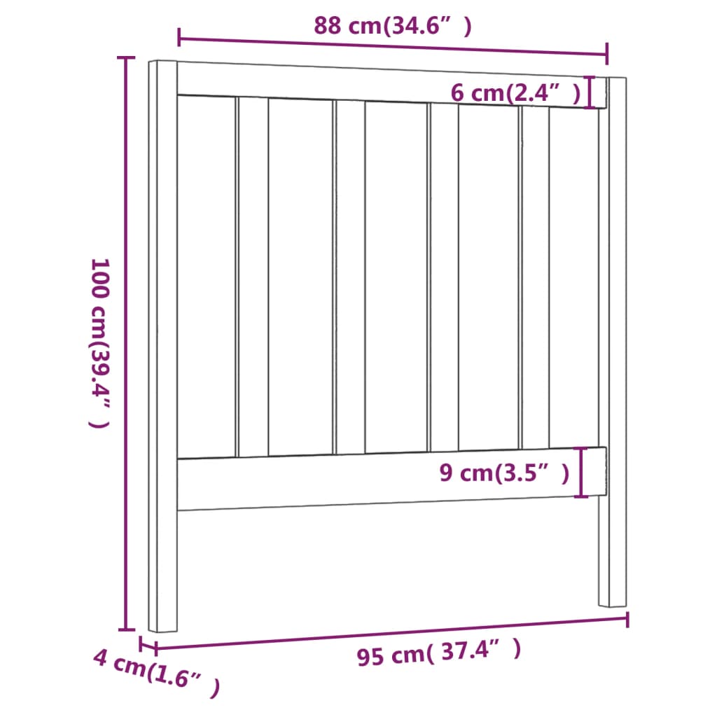 Testiera per Letto 95x4x100 cm in Legno Massello di Pino 822237