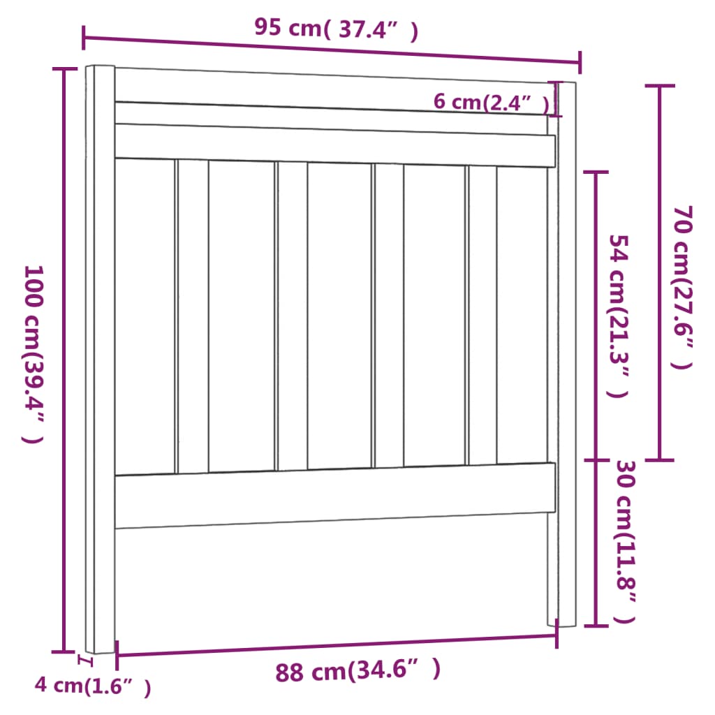 Testiera per Letto Bianca 95x4x100 cm in Legno Massello di Pino 822243