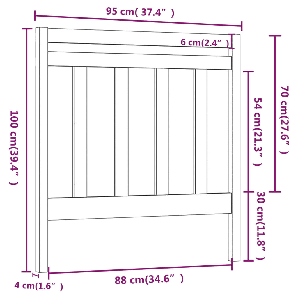 Testiera per Letto Grigia 95x4x100 cm in Legno Massello di Pino cod mxl 33876