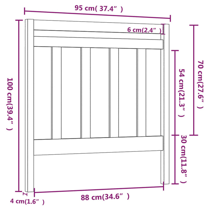 Testiera per Letto Grigia 95x4x100 cm in Legno Massello di Pino cod mxl 33876