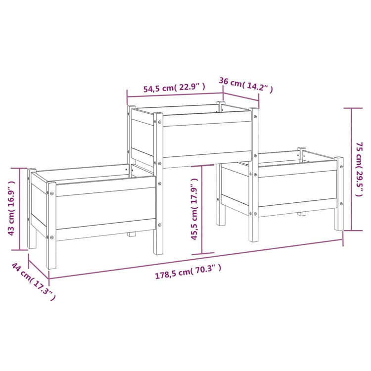 Fioriera 178,5x44x75 cm in Legno Massello di Pino cod mxl 66653