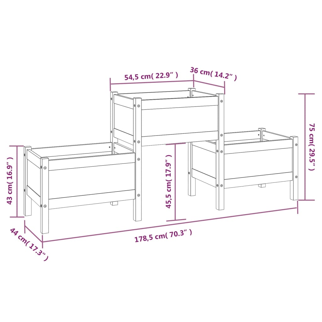 Fioriera Bianca 178,5x44x75 cm in Legno Massello di Pino cod mxl 66654