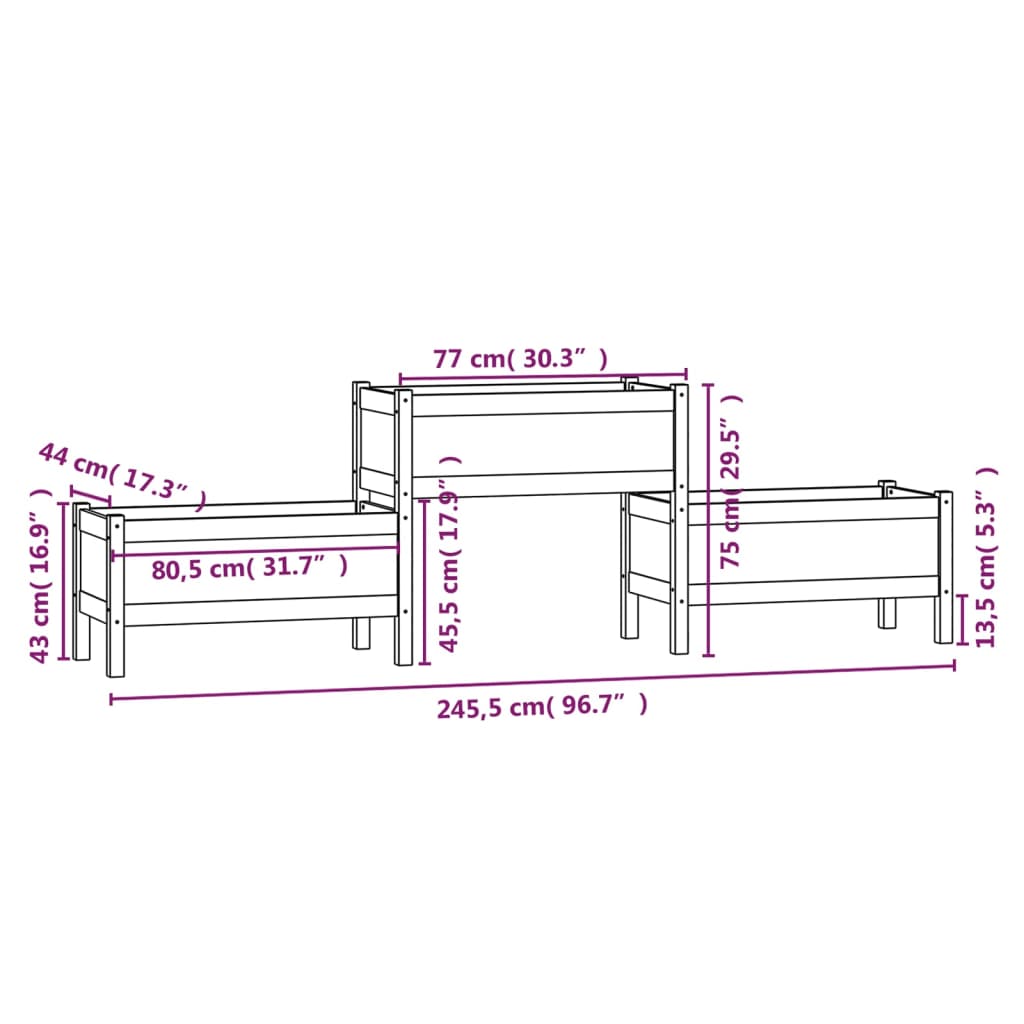 Fioriera Bianca 245,5x44x75 cm in Legno Massello di Pino cod mxl 66656