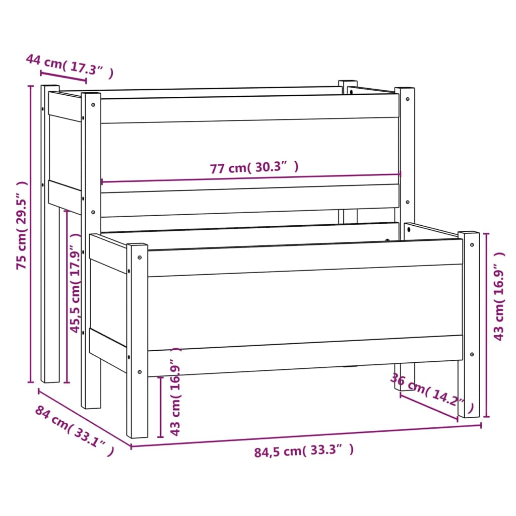 Fioriera Grigia 84,5x84x75 cm in Legno Massello di Pino 822259