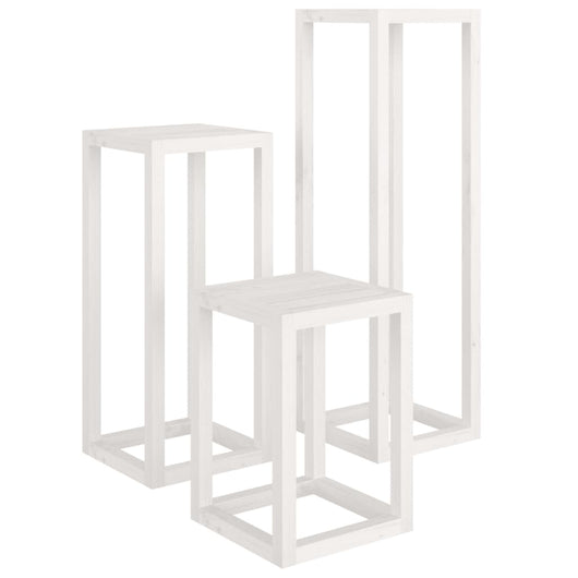 Set Supporti per Piante 3 pz Bianco in Legno Massello di Pino 822268