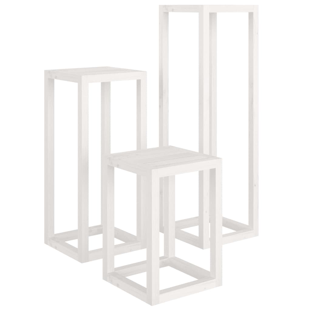 Set Supporti per Piante 3 pz Bianco in Legno Massello di Pinocod mxl 102317