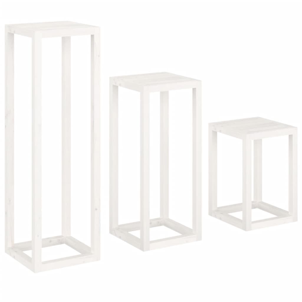 Set Supporti per Piante 3 pz Bianco in Legno Massello di Pino 822268