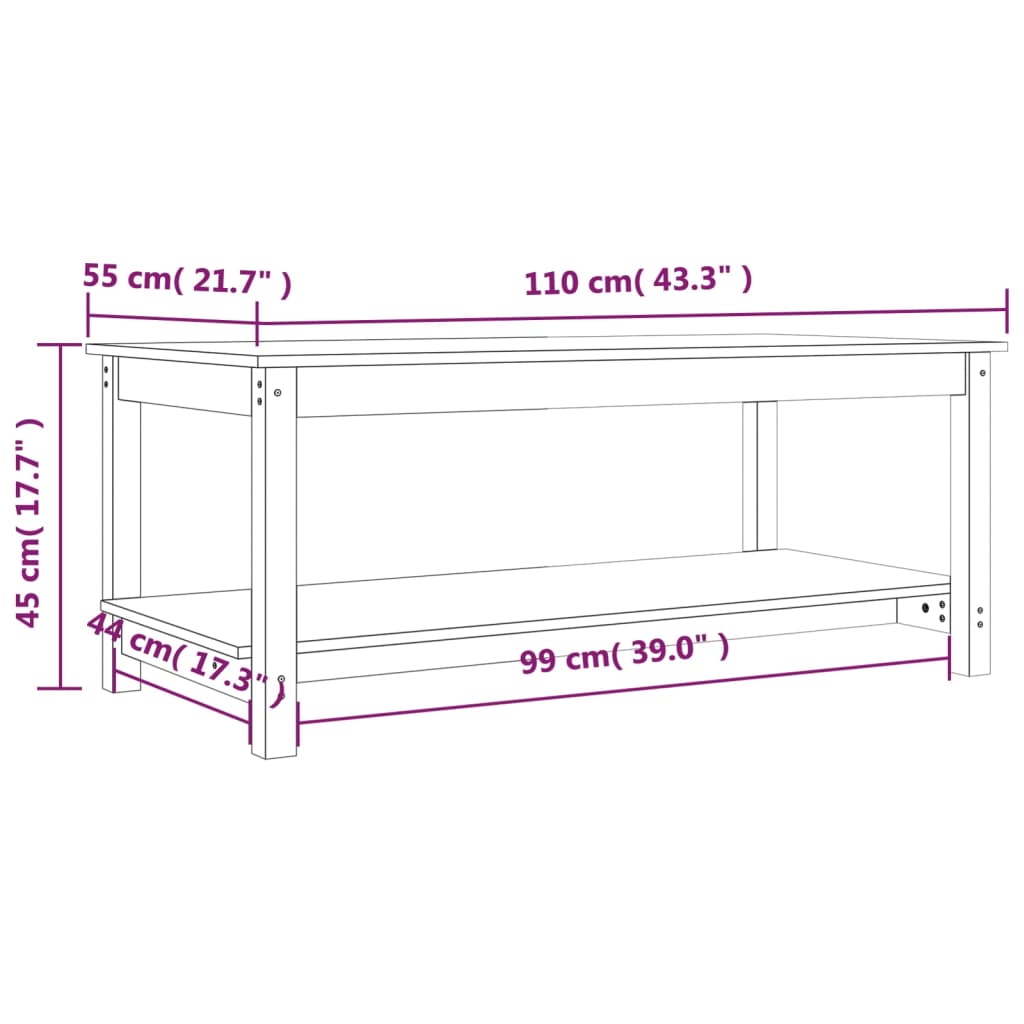 Tavolino da Salotto 110x55x45 cm Legno Massello di Pino cod mxl 16797