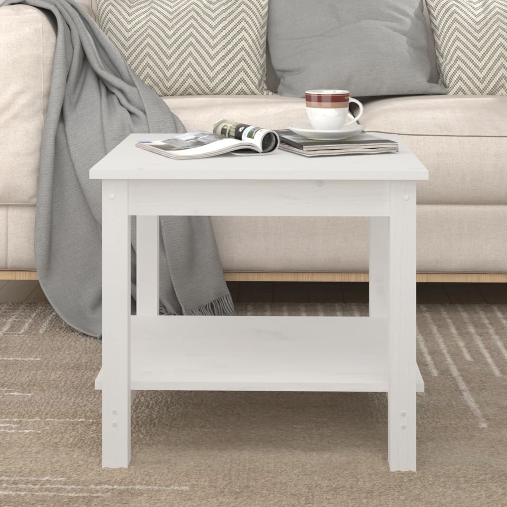 Tavolino da Salotto Bianco 50x50x45 cm Legno Massello di Pino cod mxl 29768