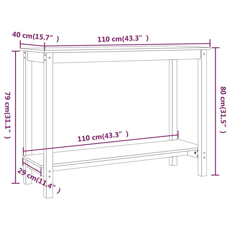 Tavolo Consolle Bianco 110x40x80 cm in Legno Massello di Pino 822283